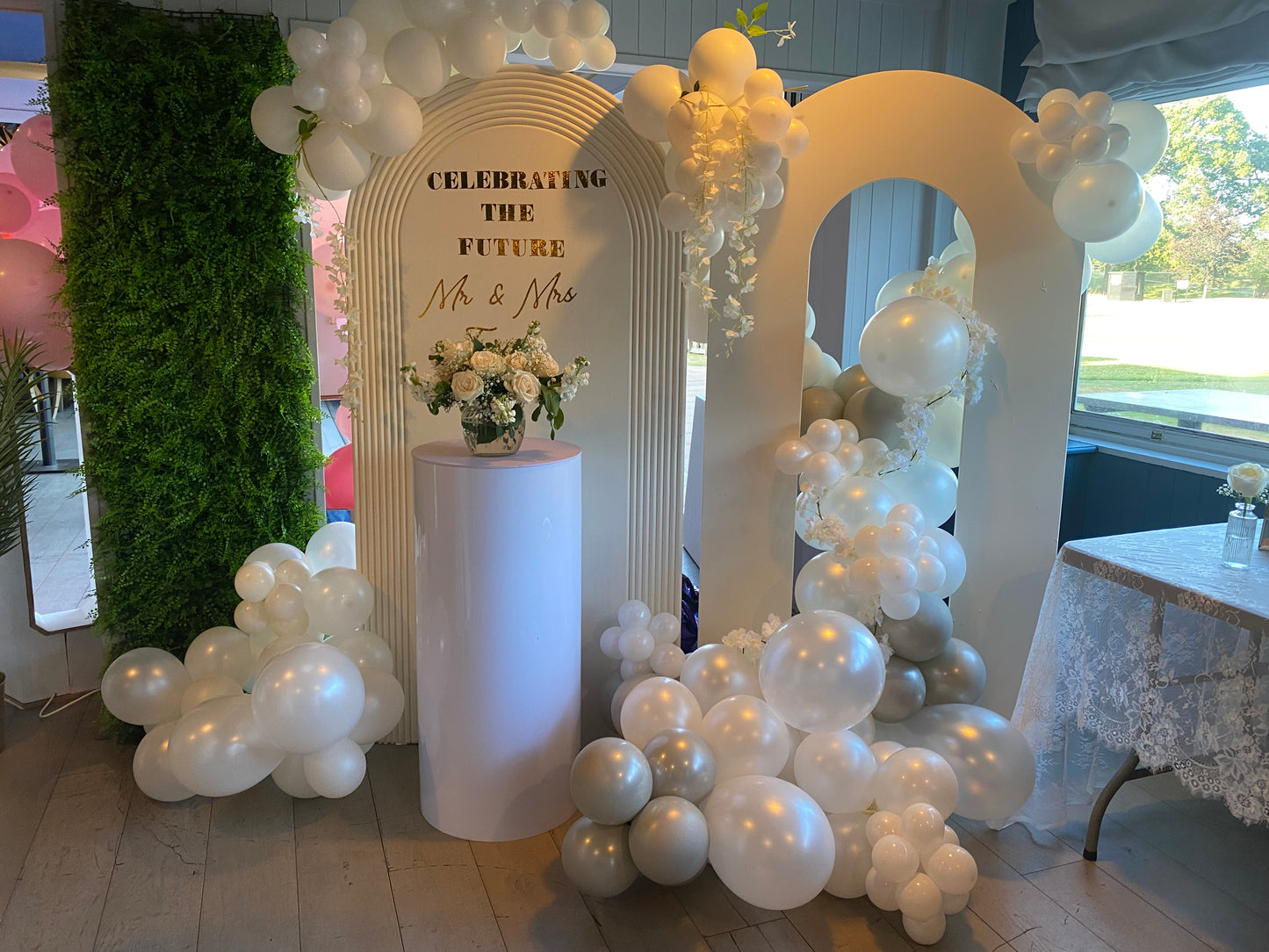 Mr & Mrs engagement arch