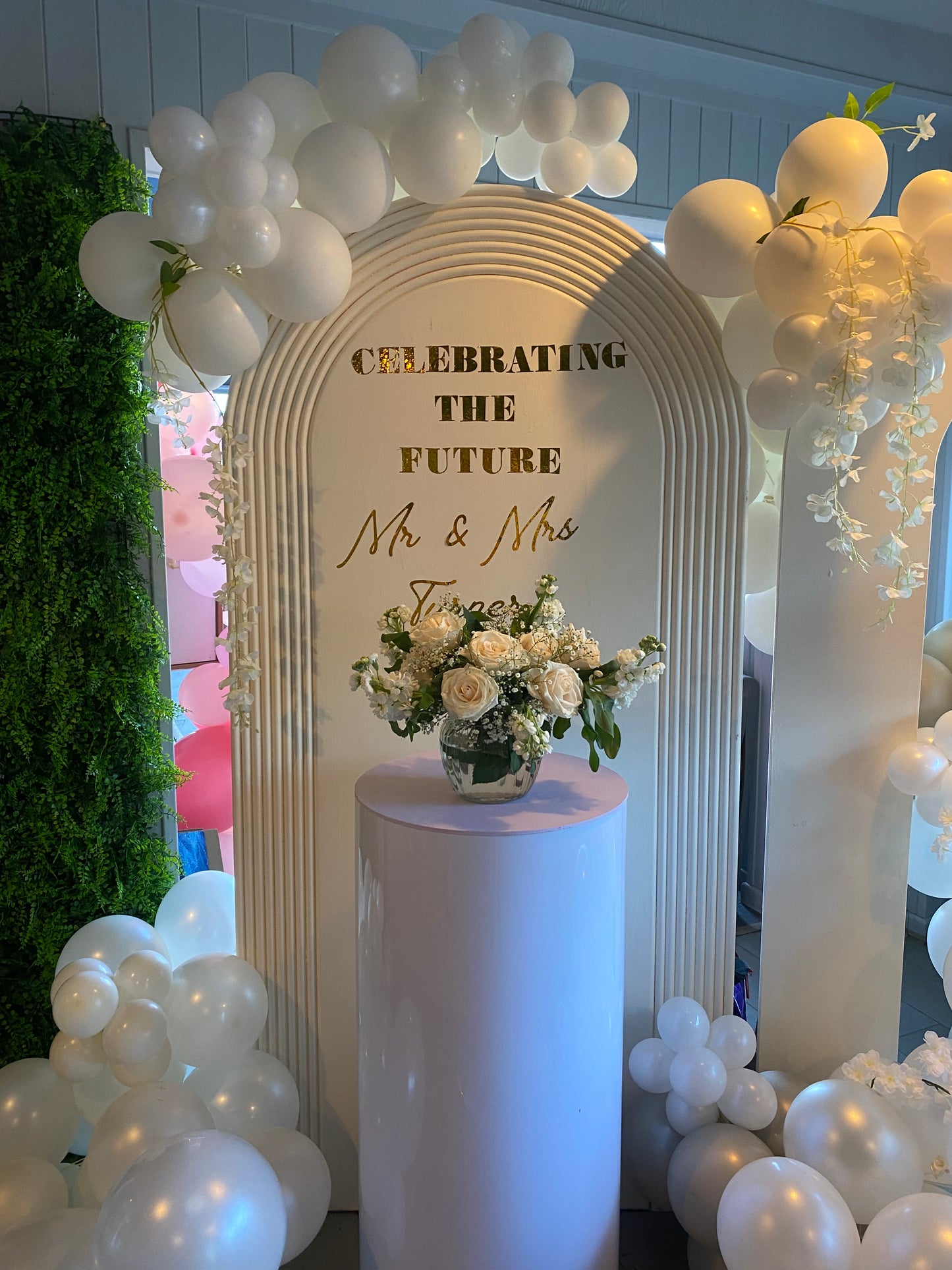 Mr & Mrs engagement arch