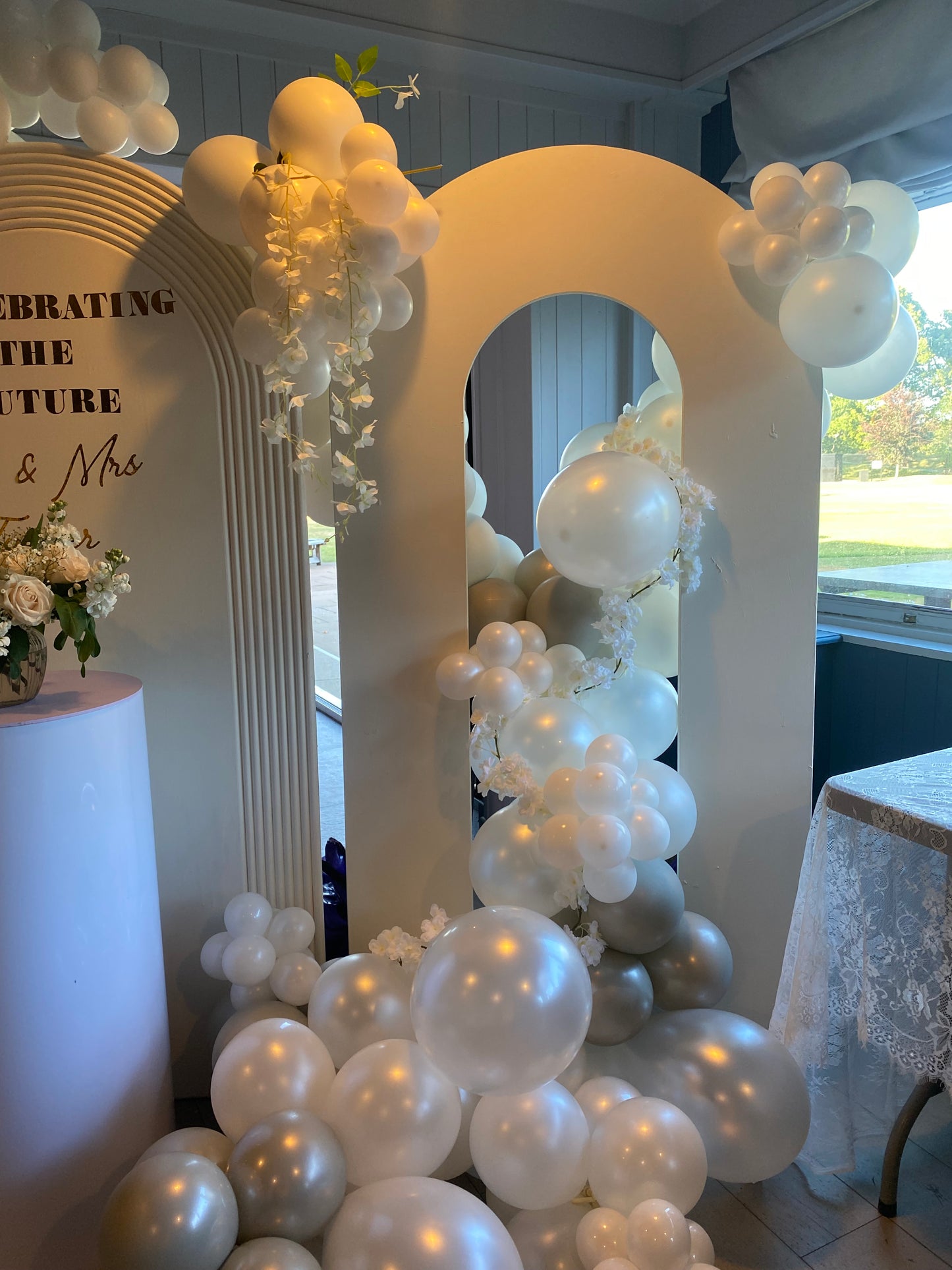 Mr & Mrs engagement arch