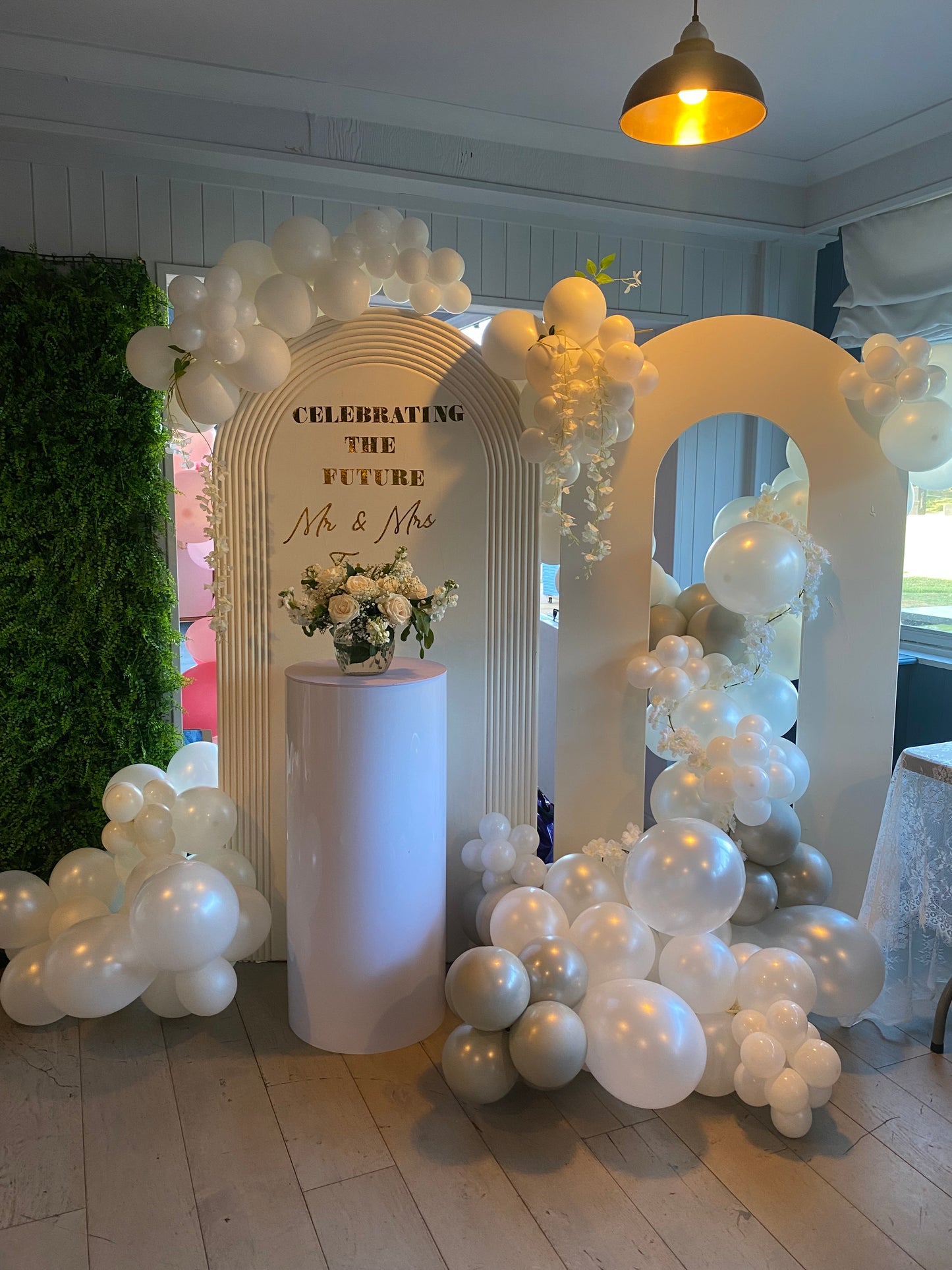 Mr & Mrs engagement arch