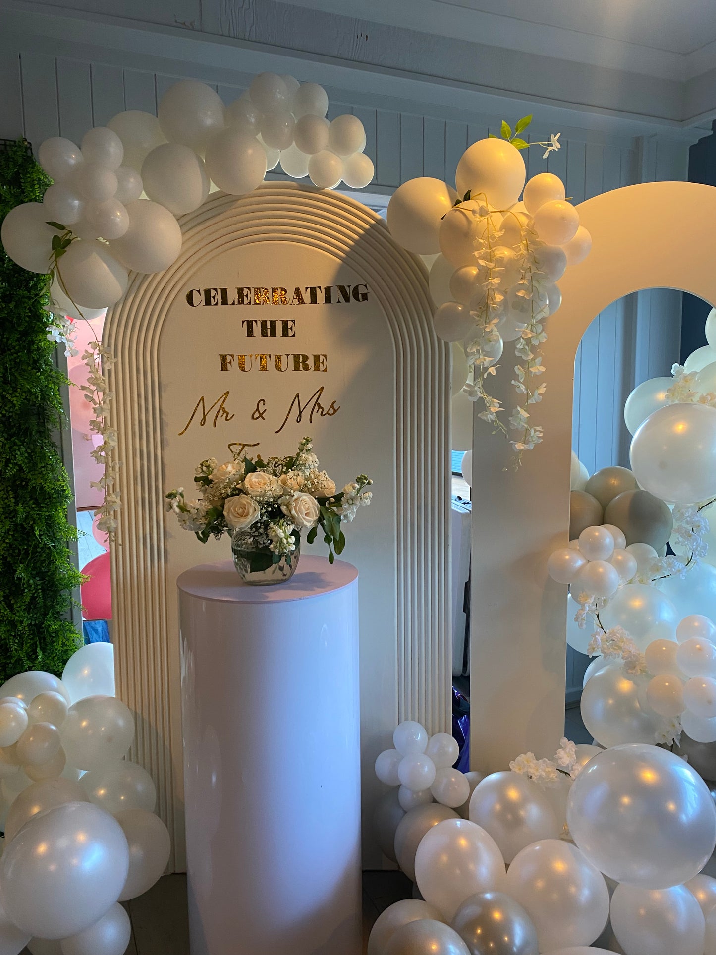 Mr & Mrs engagement arch