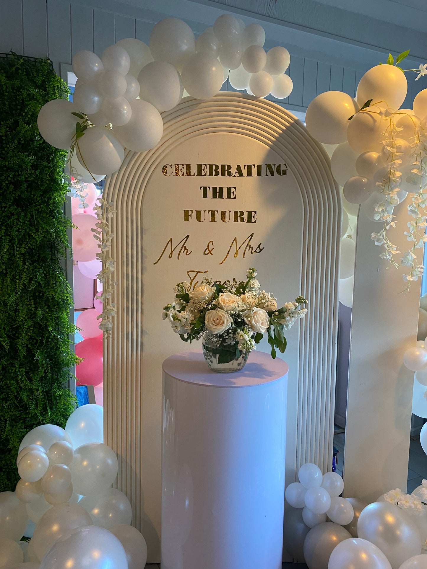 Mr & Mrs engagement arch