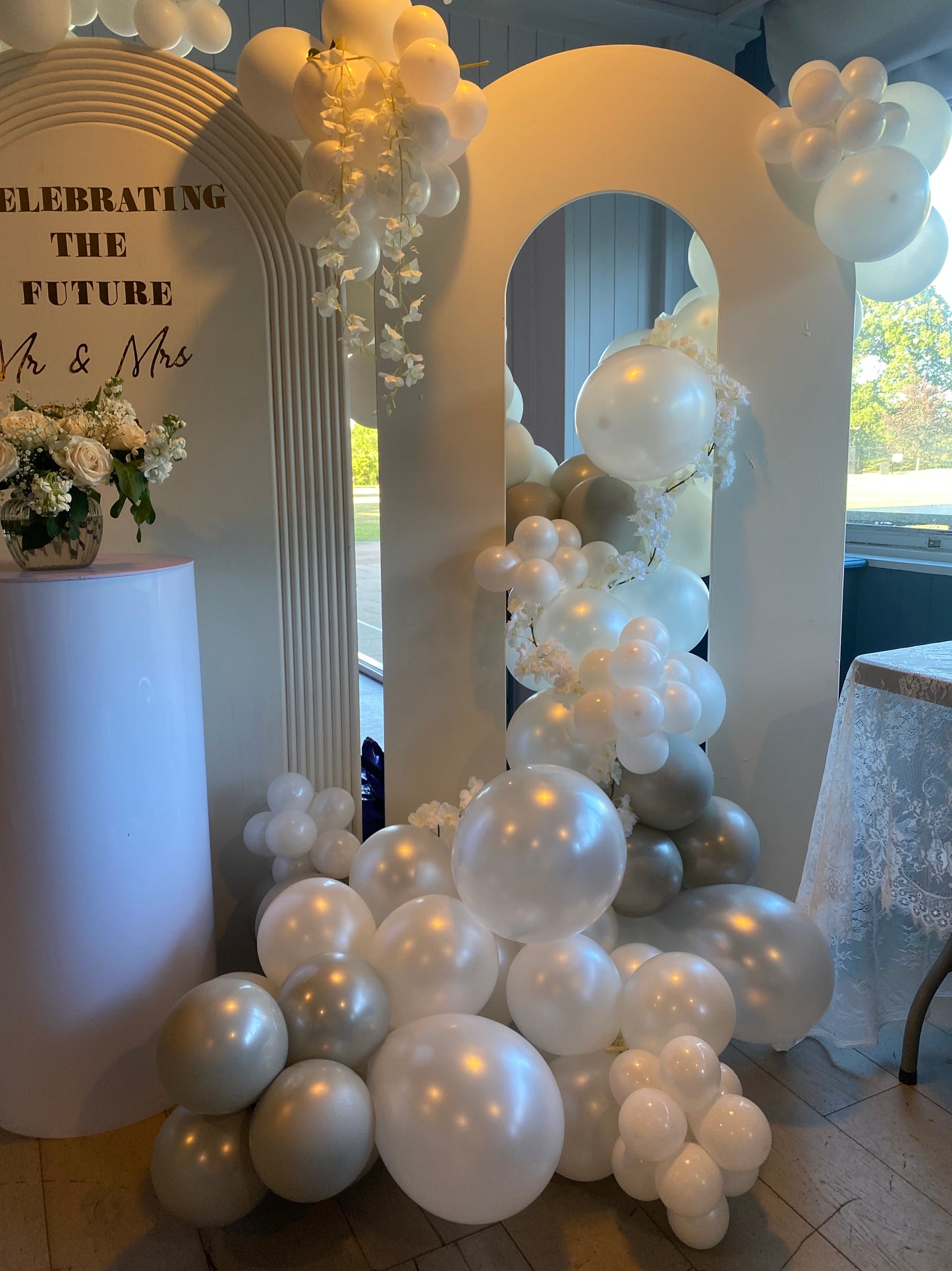 Mr & Mrs engagement arch