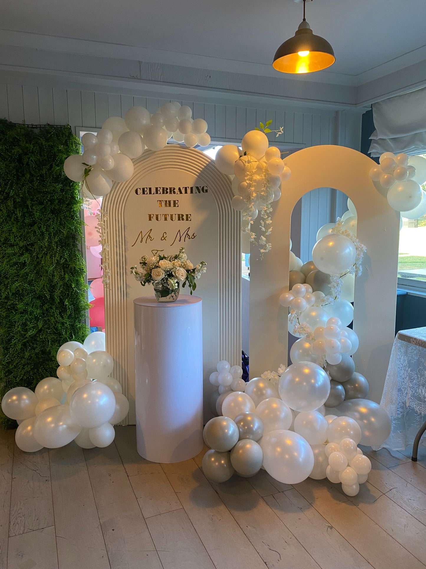 Mr & Mrs engagement arch